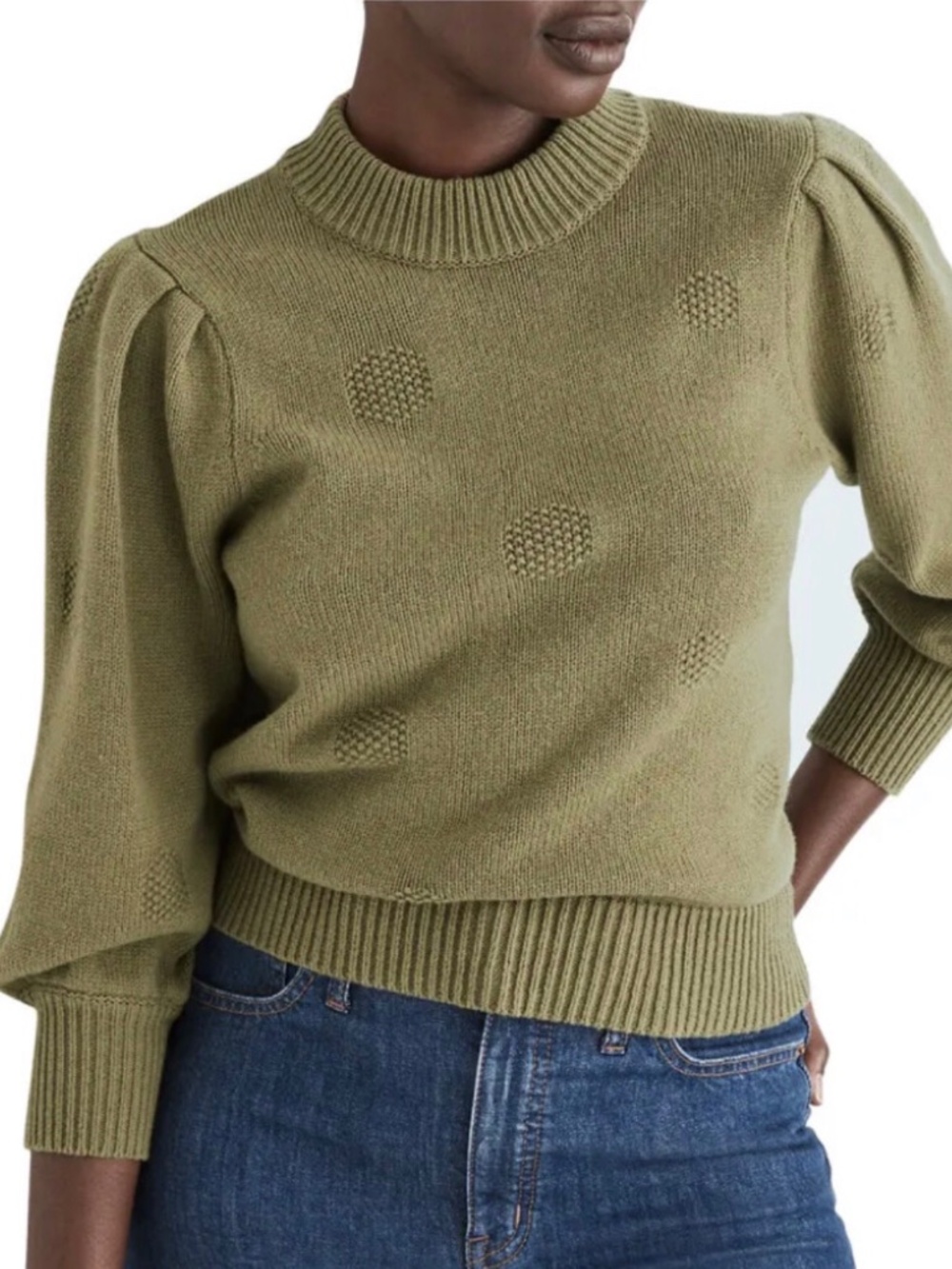 EUC Madewell Dotted Eaton in Vintage Moss Green Sweater Size Medium